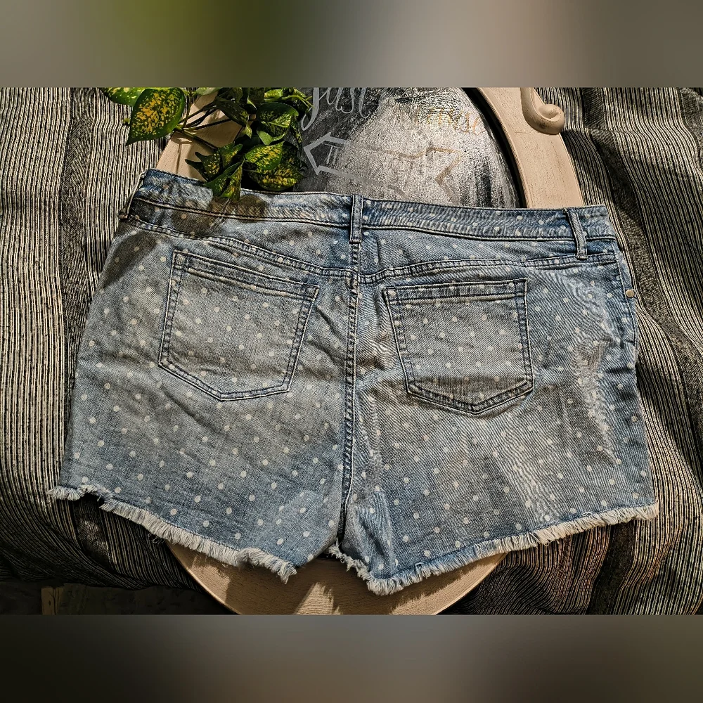 torrid Light Blue Polka Dot Denim Shorts - Picture 2 of 8